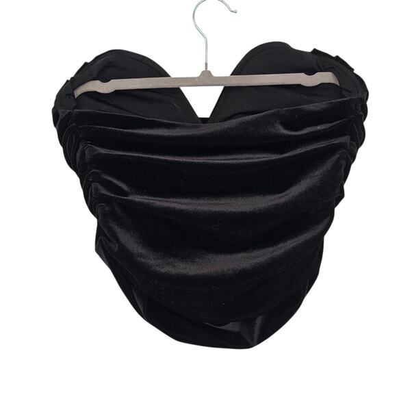 NWT Express Body Contour Black Velvet Strapless Sweetheart Ruched 2 Pc Skirt Set - Picture 14 of 16